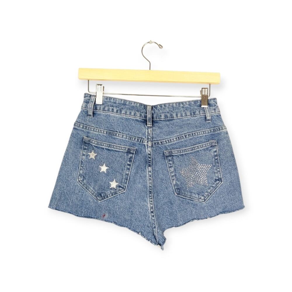 Hot Topic Y2K Star Embellished Distressed High Rise Denim Shorts Size 3 - Picture 2 of 7